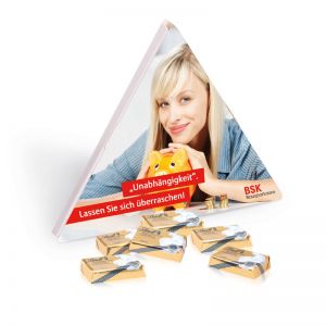 Dreieckspräsent Trend mit Lindt Schoko-Täfelchen und Werbedruck
