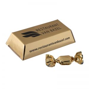 Goldene metallic Bonbons in Goldbarren mit Logodruck