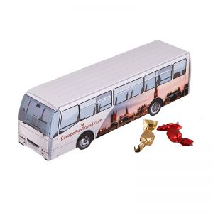Reisebus mit metallic Bonbons und individuellem Werbedruck