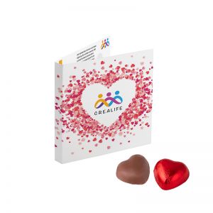 Schokoladenherz in der Faltkarte mit Logodruck