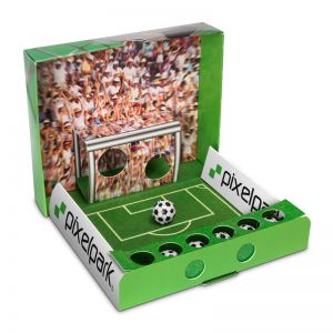 Soccer-Box mit Werbeetikett