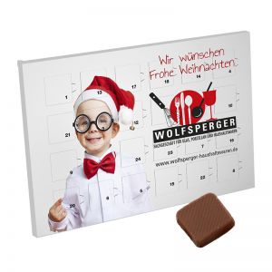 Tisch Adventskalender mit gegossener Schokolade aus Reinpapier mit Werbedruck